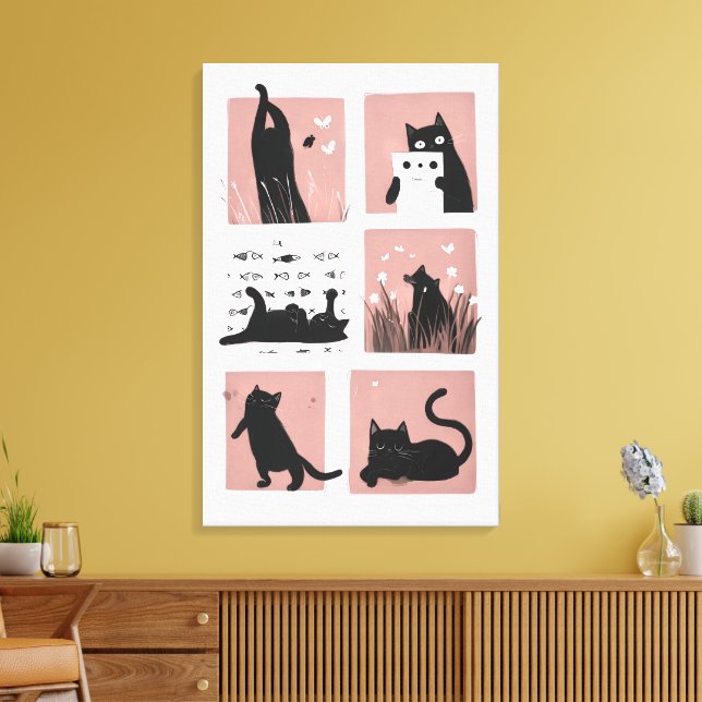 Kanvastrycket Cute Black Cat Wall Art Canvastryck (Insitu (Vardagsrum))