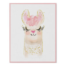 Kanvastrycket Cute Llama Watercolor Nursery Faux