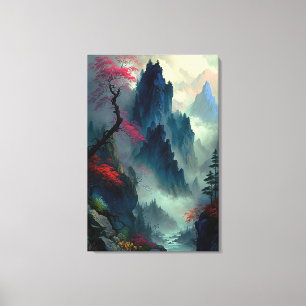 Kanvastrycket Dreamy Misty Mountain Landscape Canvastryck