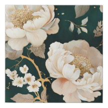 Kanvastrycket elegant Cream Peony Faux - Mörk grön