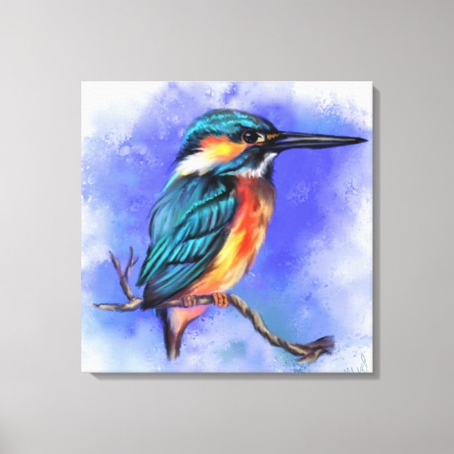 Kanvastrycket Fackigt Kingfisher Bird Painting Canvastryck (Framsida)