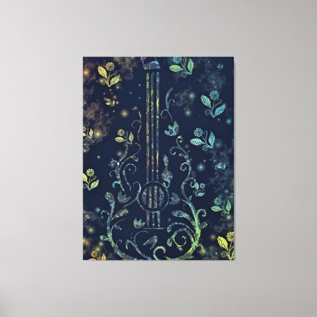 Kanvastrycket Flowers Guitar Art - Målning Canvastryck (Framsida)