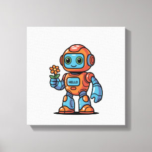Kanvastrycket Friendly Robot Tecknad Square Canvastryck