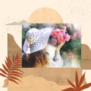Kanvastrycket Girl Flower Hat Modern Watercolor Canvastryck