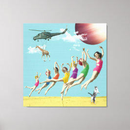 Kanvastrycket Girls Leaping Beach Retro Collage Canvastryck