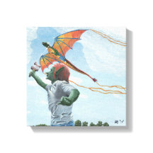 Kanvastrycket Goblin Flies Dragon Kite Fantasy Art