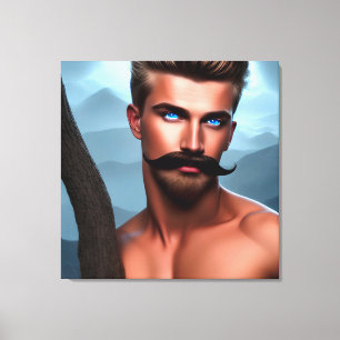 Kanvastrycket Handsome Mustache Muscular Man Canvastryck