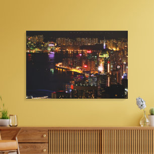 Kanvastrycket Hong Kong Nightscape Stretch Canvastryck