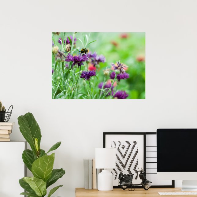 kanvastrycket humla och blommor poster (Hemmakontoret)