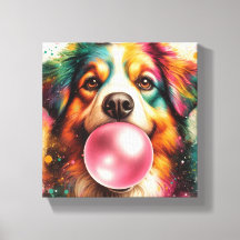 Kanvastrycket hund Bubblegum Stretched