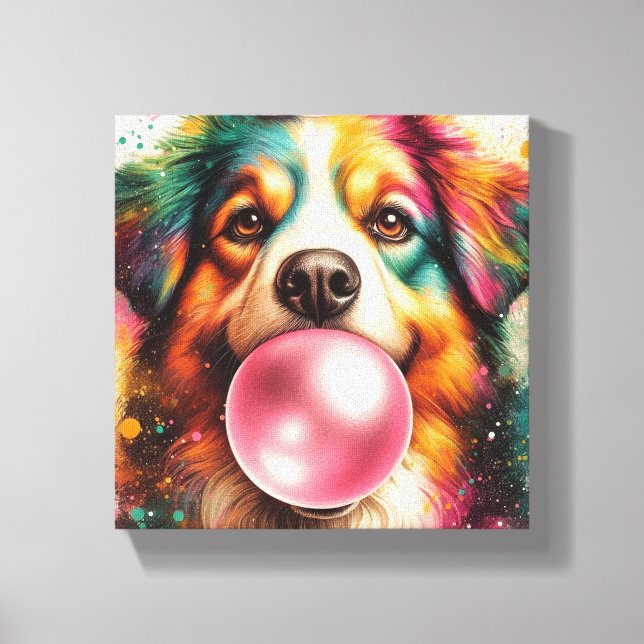 Kanvastrycket hund Bubblegum Stretched Canvastryck (Framsida)