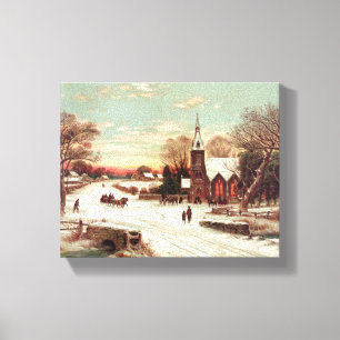 kanvastrycket "Jul Kväll Winter Scene" Canvastryck