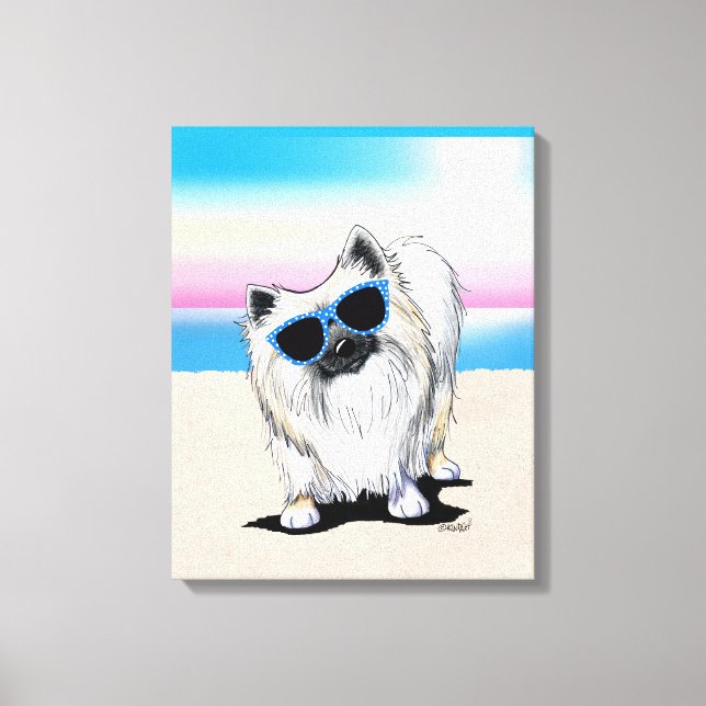 Kanvastrycket KiniArt Chester Pommern Hund Beach Canvastryck (Framsida)