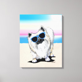 Kanvastrycket KiniArt Chester Pommern Hund Beach Canvastryck