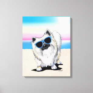 Kanvastrycket KiniArt Chester Pommern Hund Beach Canvastryck