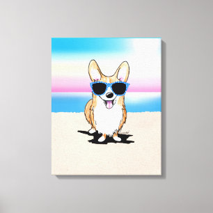 Kanvastrycket KiniArt Corgi Hund Beach Canvastryck
