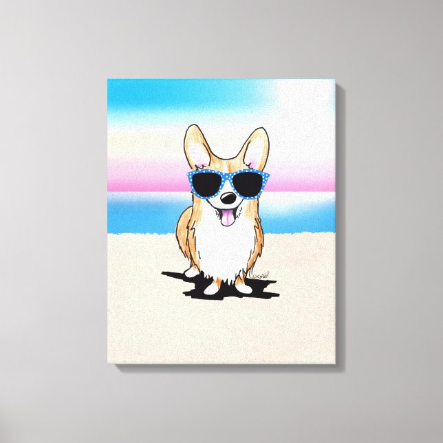 Kanvastrycket KiniArt Corgi Hund Beach Canvastryck (Framsida)