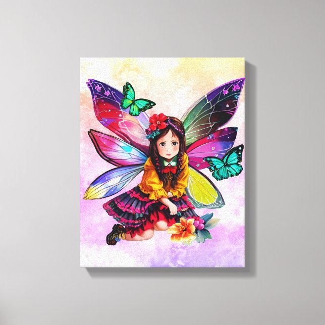 Kanvastrycket Little Fairy Holding Flowers Canvastryck (Framsida)