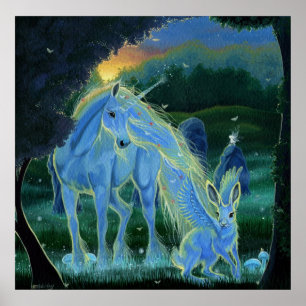 kanvastrycket "Misty Midsommers Morgon" Unicorn Poster