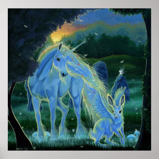 kanvastrycket "Misty Midsommers Morgon" Unicorn Poster