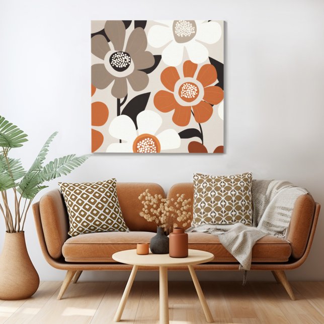 Kanvastrycket Modern Blommigt i mitten av århundra Canvastryck (Mix n' match in retro mid century modern style with a retro floral canvas print from Wild on Flowers)
