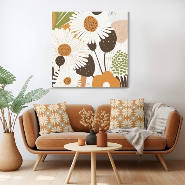 Kanvastrycket Modern Blommigt Solros i mitten av å Canvastryck (Mix n' match in retro mid century modern style with a retro floral canvas print from Wild on Flowers)