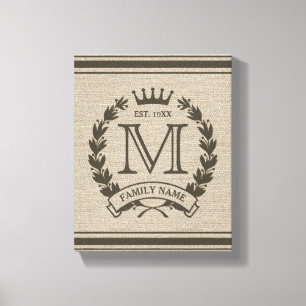 Kanvastrycket Monogrammed Family Logotyp Burlap-s Canvastryck