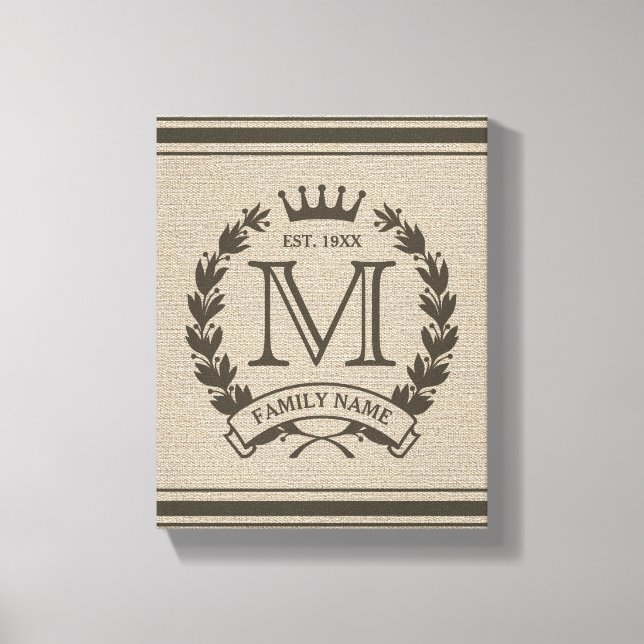 Kanvastrycket Monogrammed Family Logotyp Burlap-sö Canvastryck (Framsida)