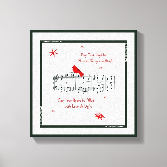 Kanvastrycket Music and Red Cardinal Bird Canvastryck (Framsida)