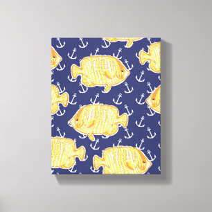 Kanvastrycket Nautical Tropical Fish Mönster Canvastryck