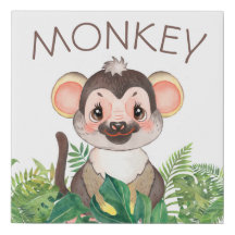 Kanvastrycket Nursery Baby Monkey Faux