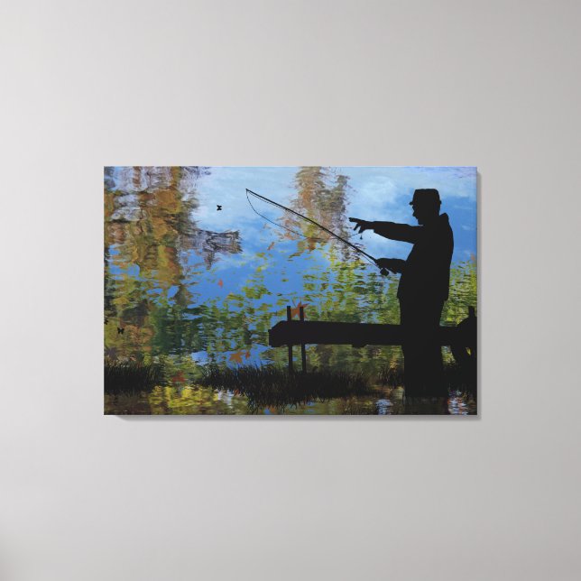 Kanvastrycket Older Man Fishing Pension Canvastryck (Framsida)