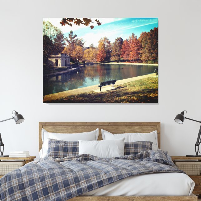 Kanvastrycket Park och Sjö Stretched Canvastryck (Insitu (sovrum))