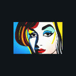 Kanvastrycket Pop Art Porträtt Canvastryck<br><div class="desc">Vi presenterar vår livfulla oljemålning på arbetsytan, med en färgstark popkonst porträtt från en kvinna som inspirerats av popkonstnären Roy Lichtenstein, som är en symbol för stilen. Den här målningen fångar kärnan av popkonsrörelsen med dess fet färg, grafiskt inslag och bok-inspirerad tecknad-estetik. Porträtt visar en kvinna med överdrivna egenskaper och...</div>