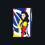 Kanvastrycket Pop Art Porträtt Canvastryck<br><div class="desc">Vi presenterar vår livfulla oljemålning på arbetsytan, med en färgstark popkonst porträtt från en kvinna som inspirerats av popkonstnären Roy Lichtenstein, som är en symbol för stilen. Den här målningen fångar kärnan av popkonsrörelsen med dess fet färg, grafiskt inslag och bok-inspirerad tecknad-estetik. Porträtt visar en kvinna med överdrivna egenskaper och...</div>