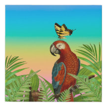Kanvastrycket Rainbow Parrot och Butterfly Faux