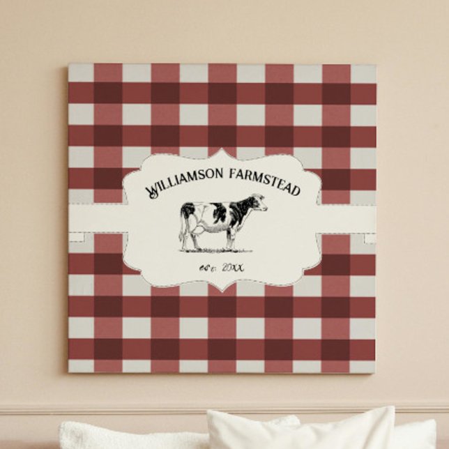 Kanvastrycket Red Buffalo Play Farm Cow Canvastryck (Red Buffalo Plaid Farm Cow Canvas Print)