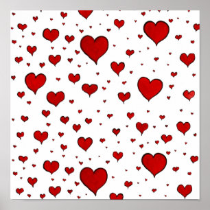 Kanvastrycket Red Hearts Poster