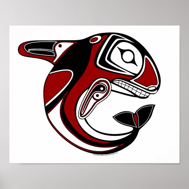 Kanvastrycket Red Whale Totem Poster (Framsidan)