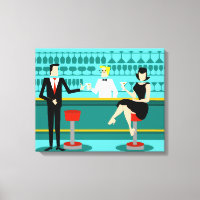 Kanvastrycket Retro Cocktail Lounge Stretched