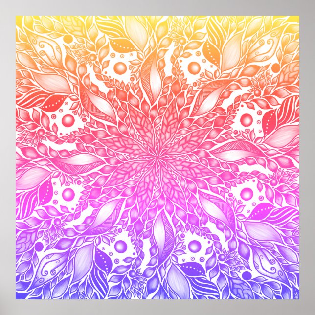 Kanvastrycket Rinbow ombre löv mandala Poster (Framsidan)