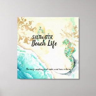 Kanvastrycket Saltwater Beach Life Seahorse Faux Canvastryck