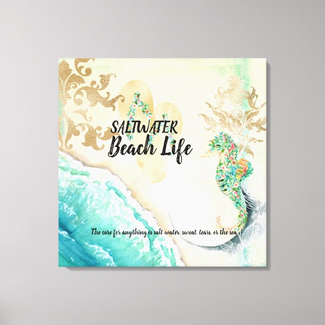 Kanvastrycket Saltwater Beach Life Seahorse Faux Canvastryck (Framsida)