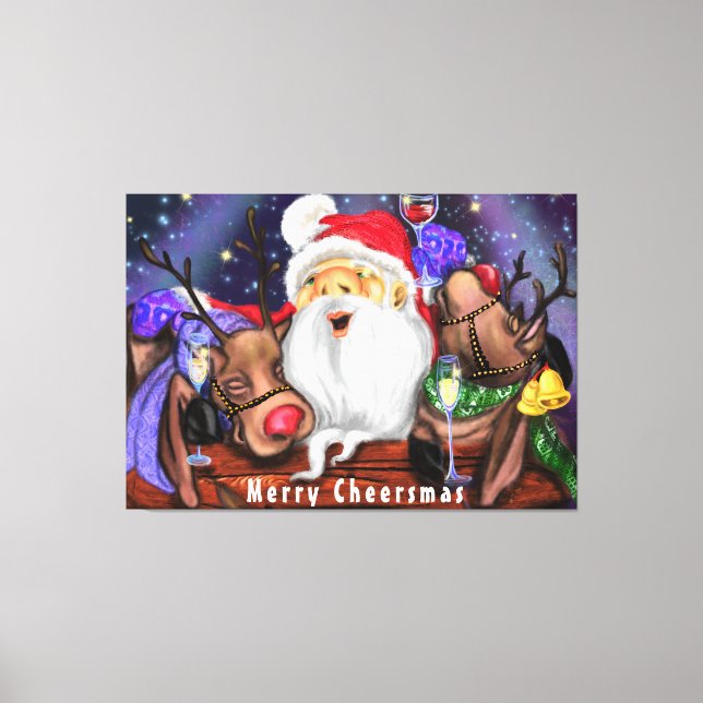 Kanvastrycket Santa och Reindeers Canvastryck (Framsida)