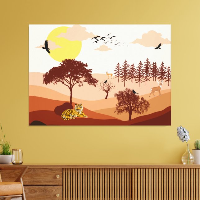 Kanvastrycket Savannah Nature Ligcape Sunset Art Canvastryck (Insitu (Vardagsrum))
