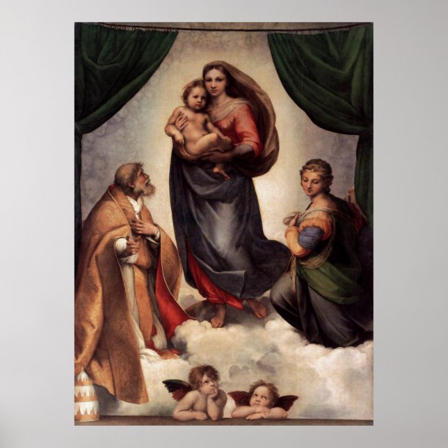 Kanvastrycket Sistine Madonna Poster (Framsidan)