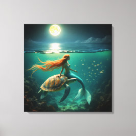 Kanvastrycket sjöjungfru och havssköldpadda canvastryck