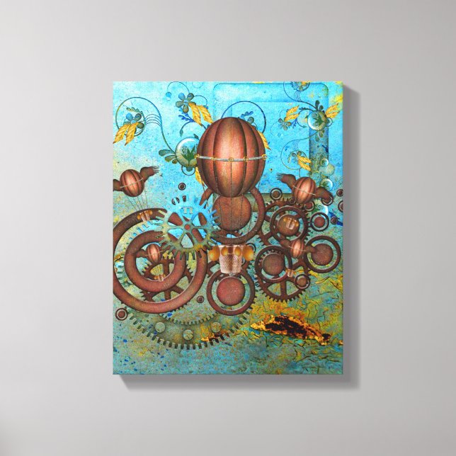 Kanvastrycket Steampunk Collage Aqua & Copper Canvastryck (Framsida)