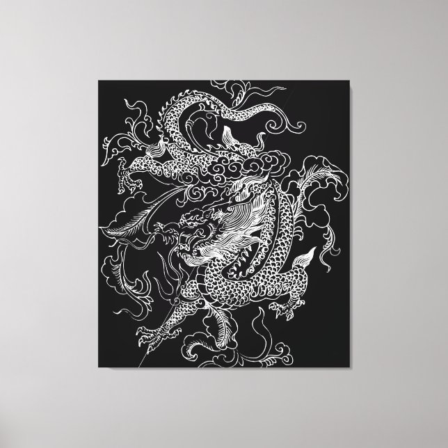 Kanvastrycket Svartvit dragon Canvastryck (Framsida)