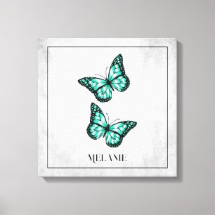 Kanvastrycket Teal Butterfly Blommigt Canvastryck